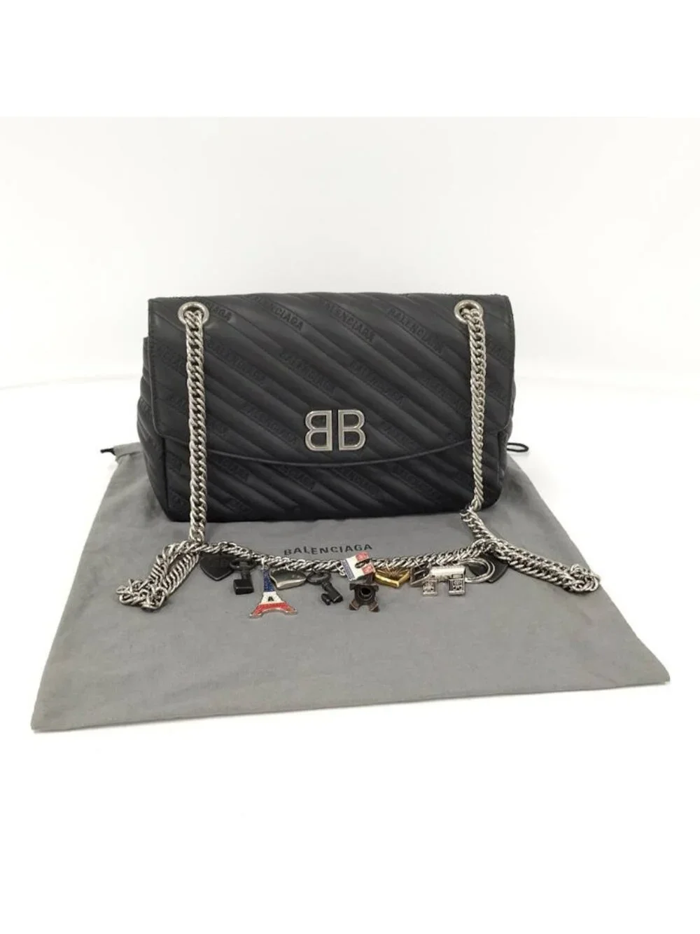 Balenciaga BB Round Chain Shoulder Bag Leather Black